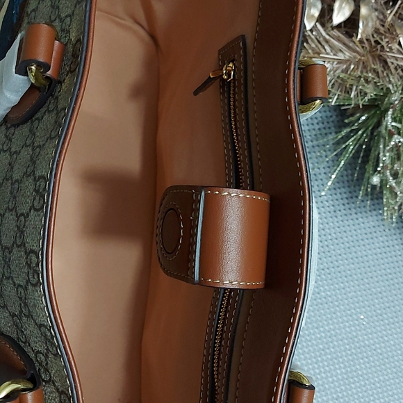 Gucci GG Supreme Peacock Brown Tote Leather Floral Bag Bird Handbag - Picture 7 of 12